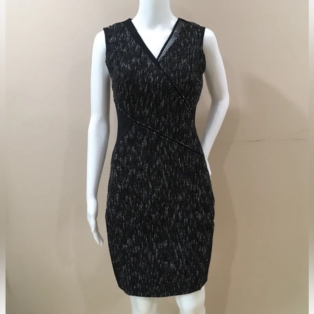 Elie Tahari Womens sheath Dress Size 2 Black Tweed Wool Blend Sleeveless Sheath